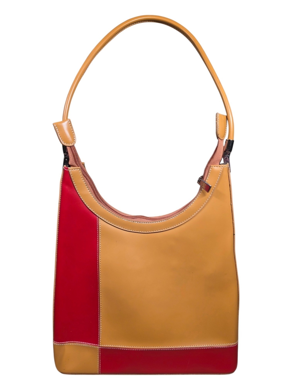 Vintage Colorblock Shoulder Bag - Tan & Red